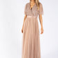 ANGEL SLEEVE EMBELLISHED MAXI DRESS WITH SASH BELT