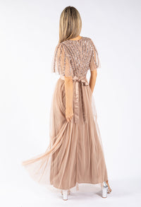 ANGEL SLEEVE EMBELLISHED MAXI DRESS WITH SASH BELT