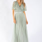 ANGEL SLEEVE EMBELLISHED MAXI DRESS WITH SASH BELT