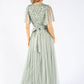 ANGEL SLEEVE EMBELLISHED MAXI DRESS WITH SASH BELT