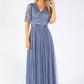 ANGEL SLEEVE EMBELLISHED MAXI DRESS WITH SASH BELT