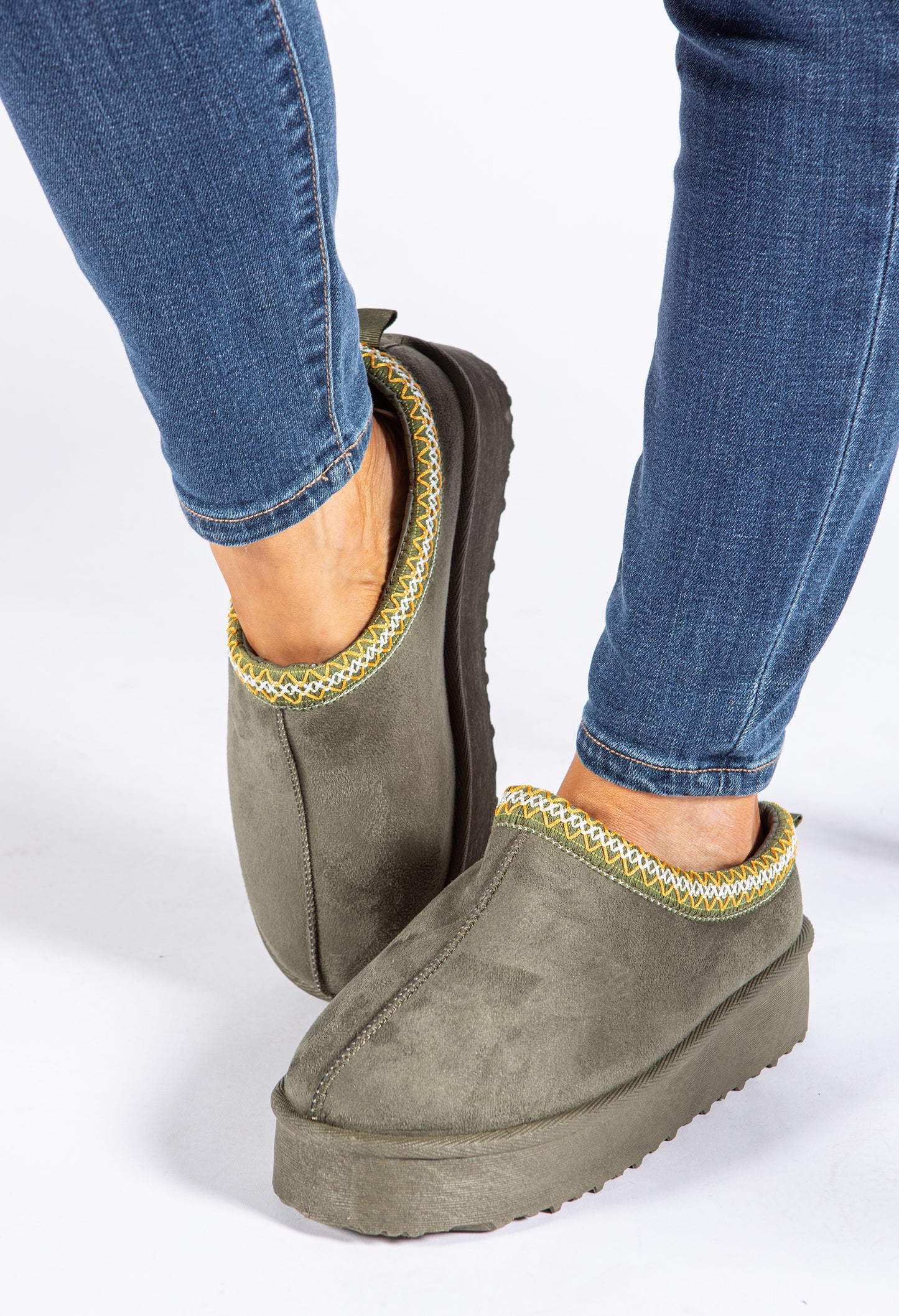 Embroidered Platform Slip On Boot