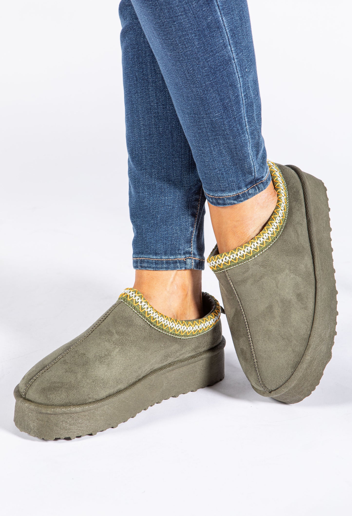 Embroidered Platform Slip On Boot