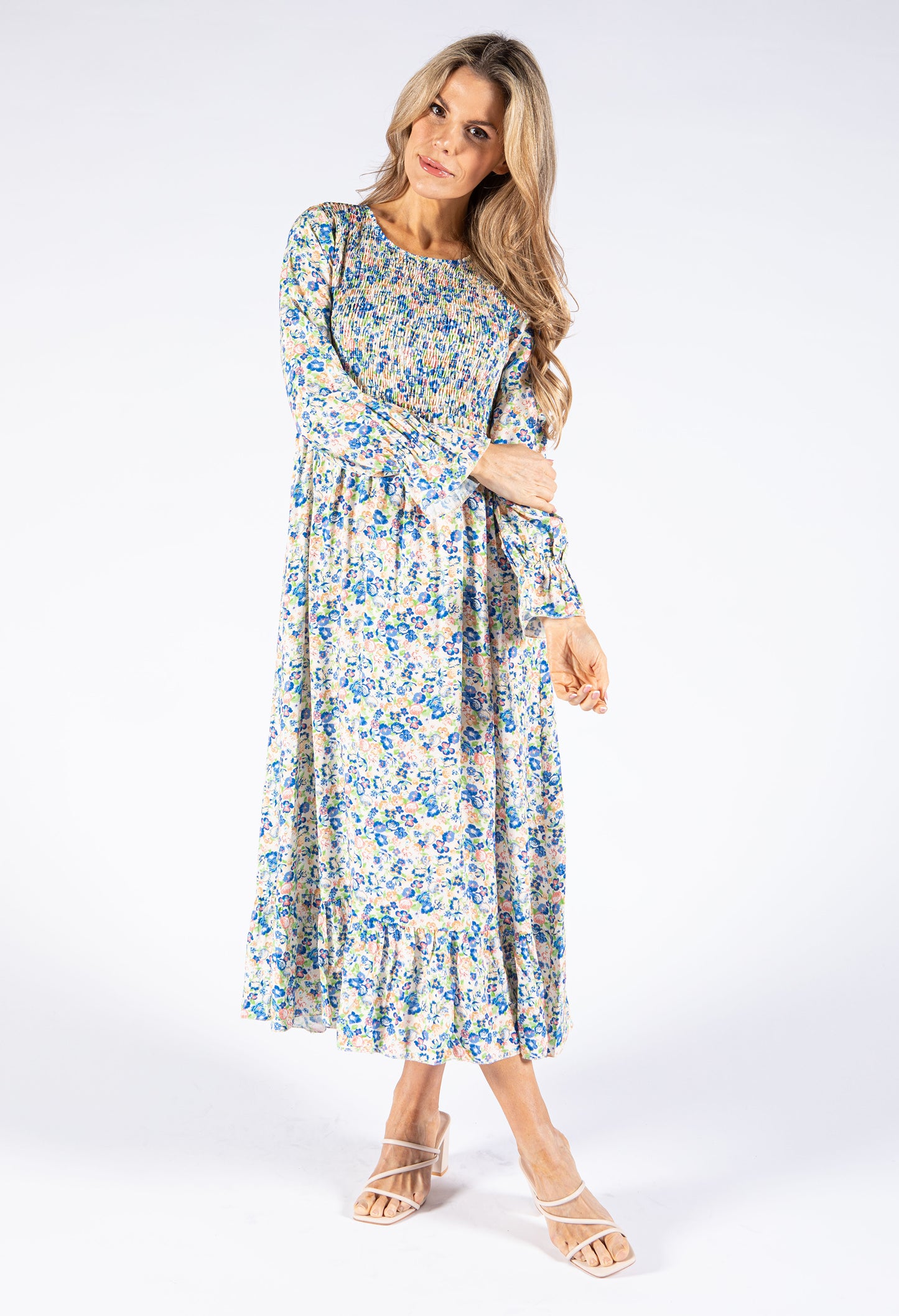 Smocking Floral Maxi Dress