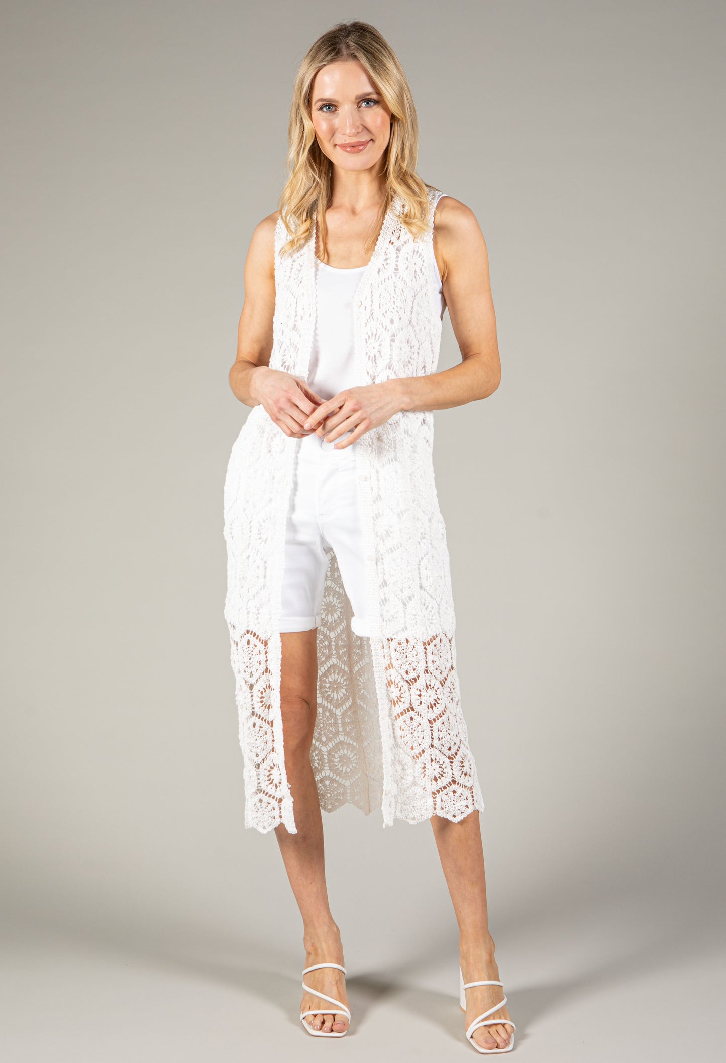 Sleeveless Longline Crochet Cardigan