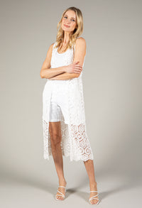 Sleeveless Longline Crochet Cardigan