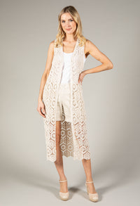 Sleeveless Longline Crochet Cardigan