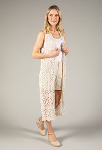 Sleeveless Longline Crochet Cardigan