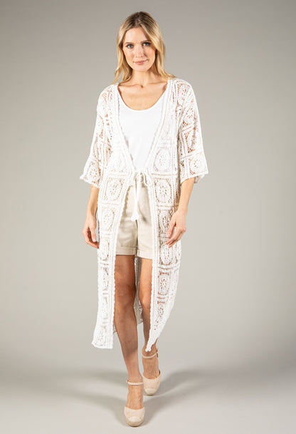 Tie Front Longline Crochet Cardigan