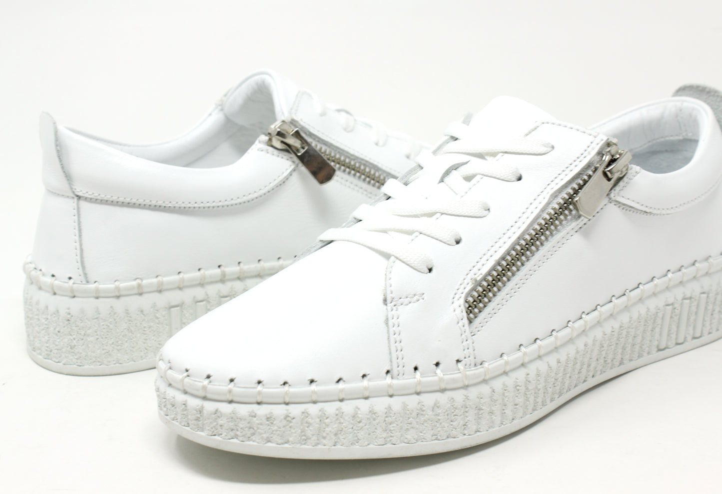 Metallic Side Zip Leather Trainer