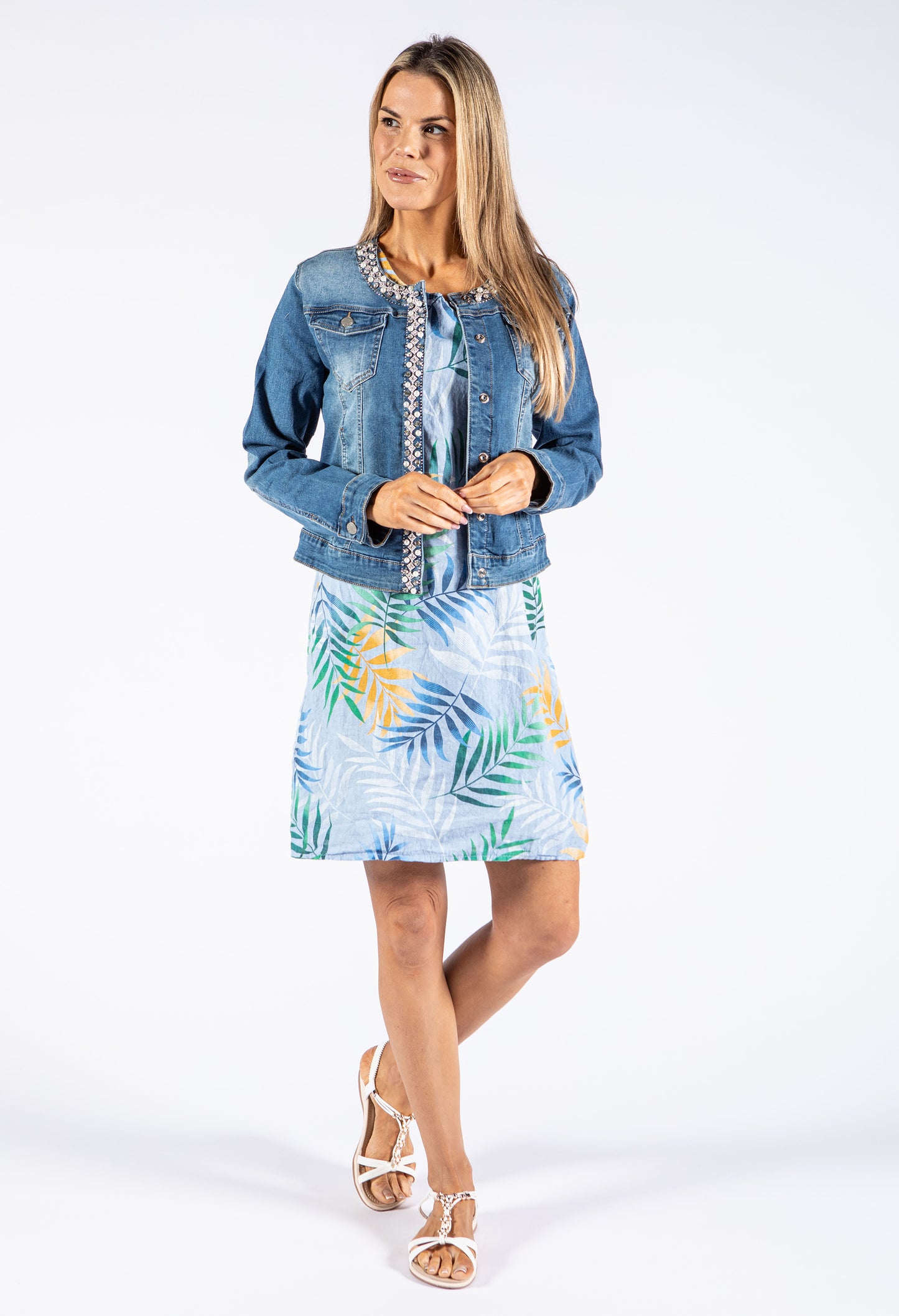 Palm Print Linen Dress