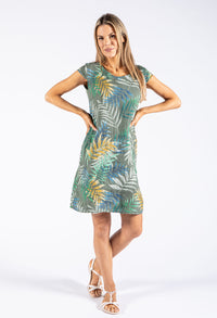 Palm Print Linen Dress