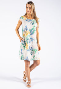 Palm Print Linen Dress