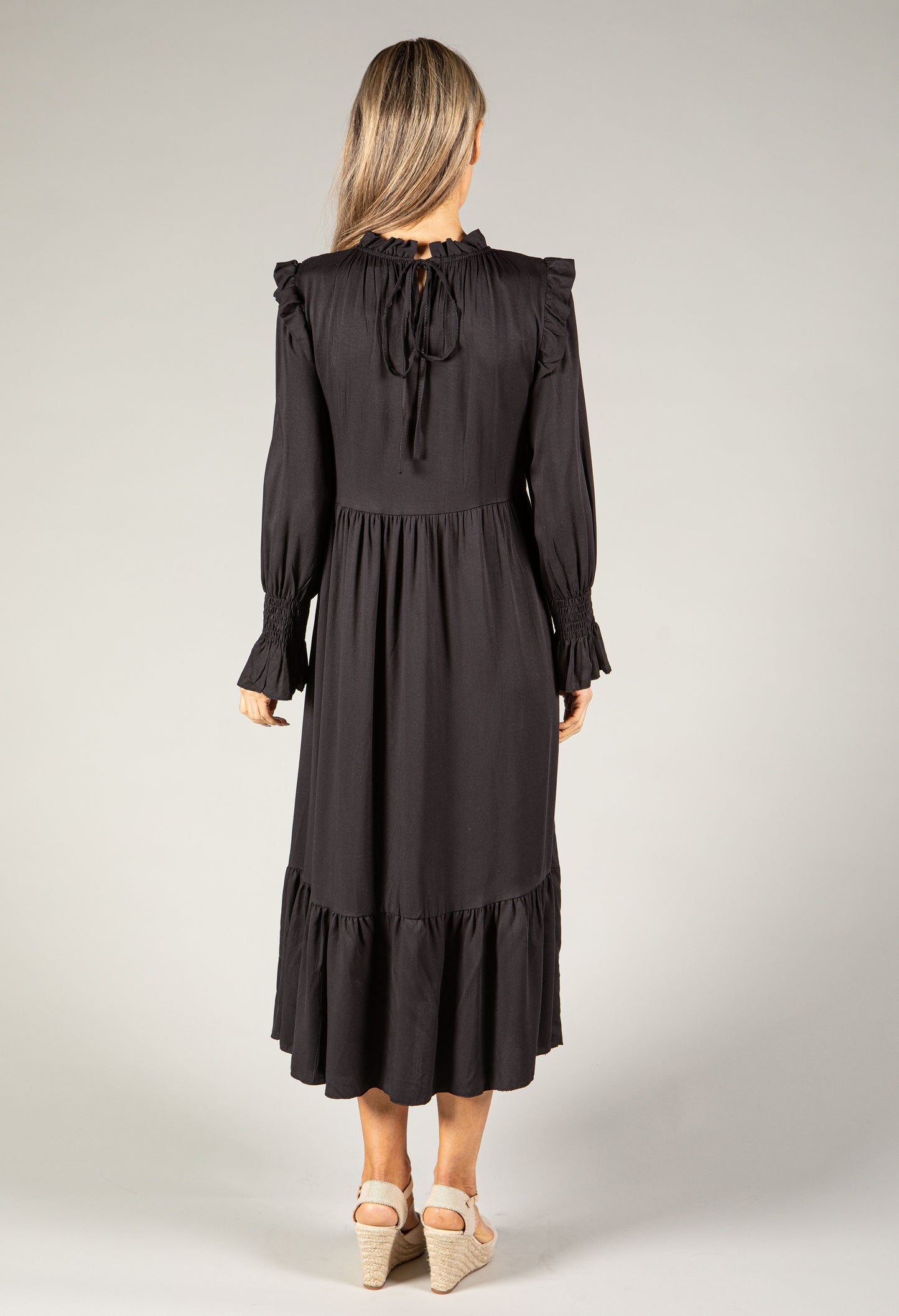 Smocking Detail Long Sleeve Dress