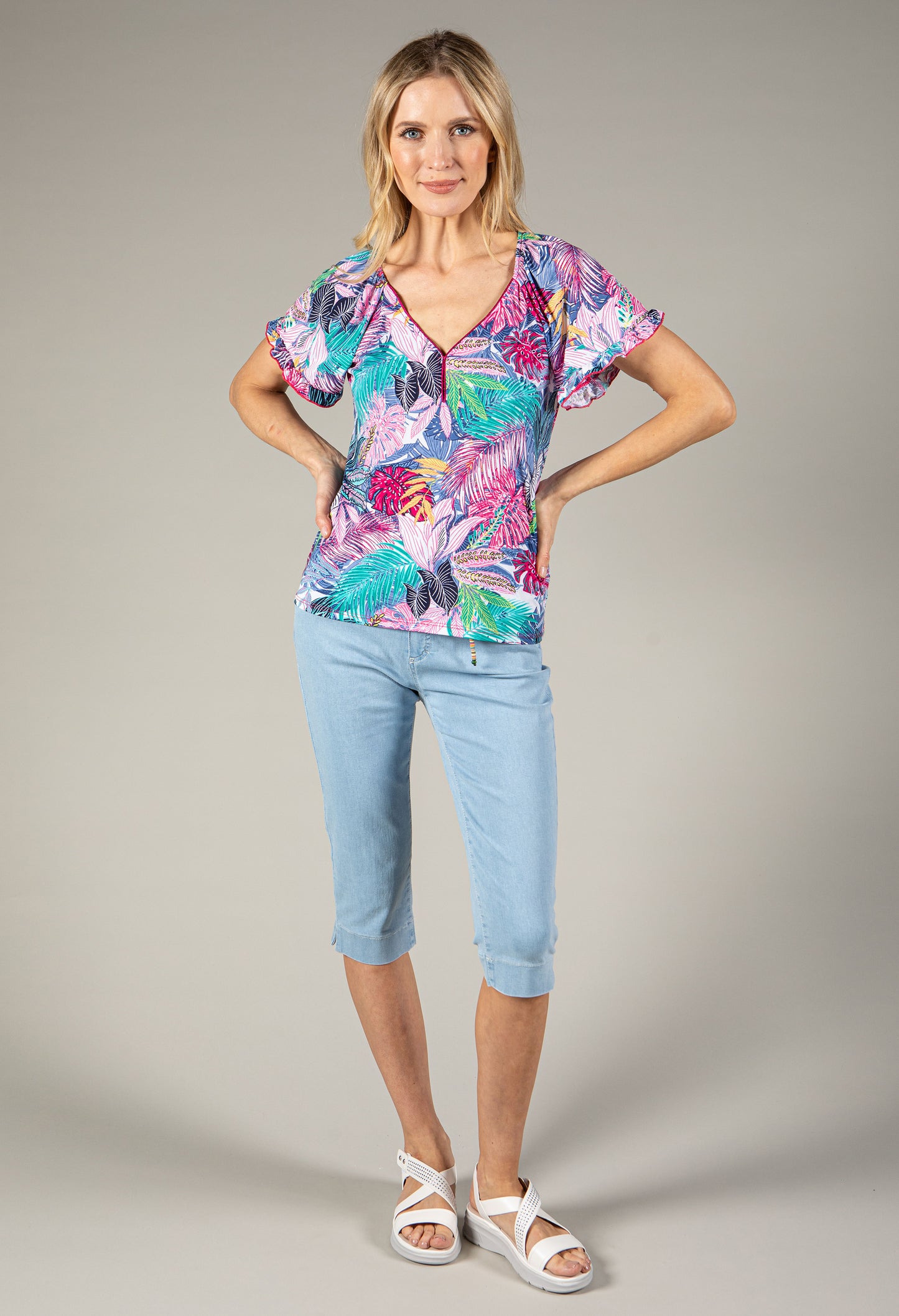 Tropical V Neck Top