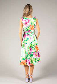 Floral Belted A-Line Midi Dress