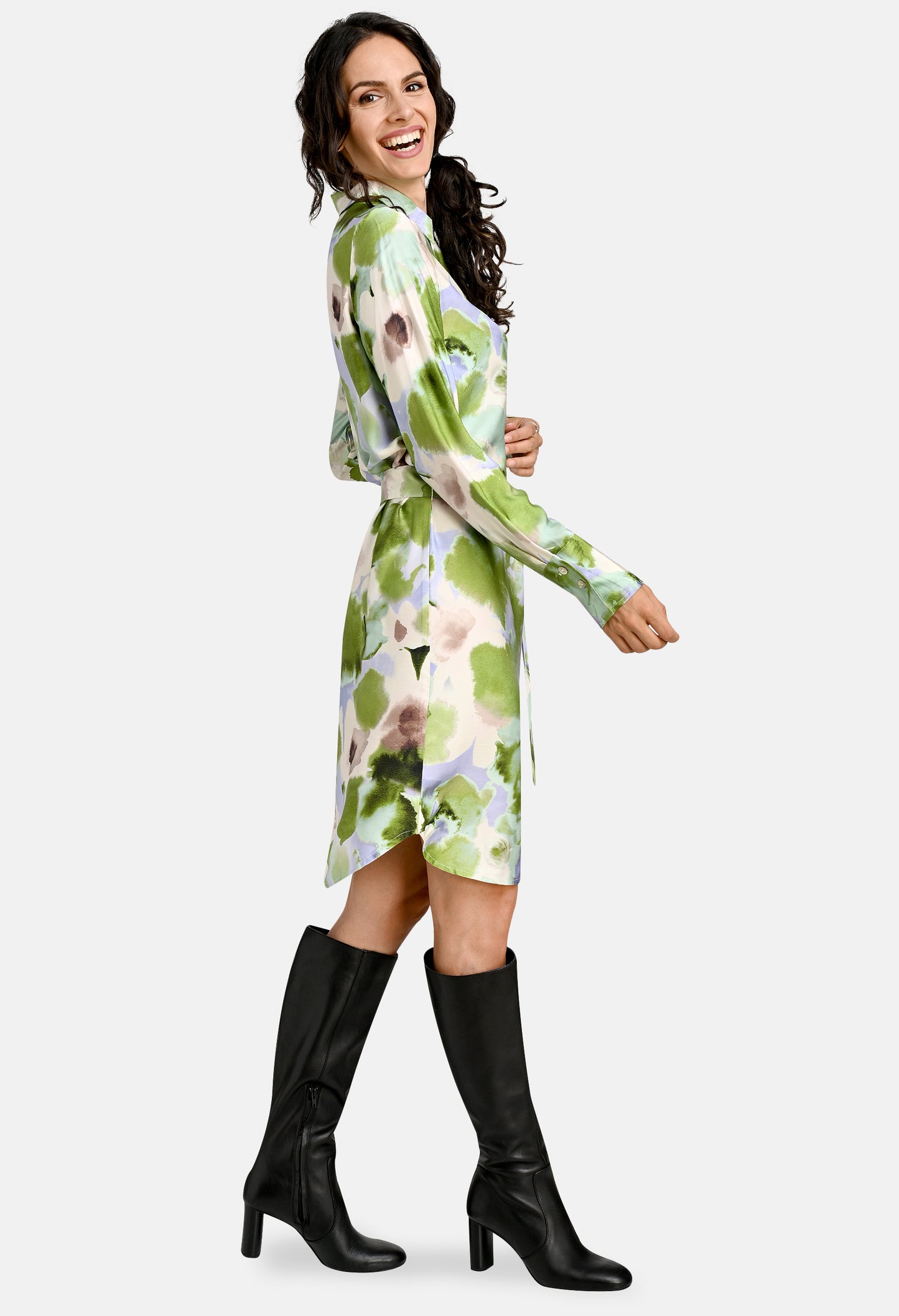 Abstract Floral Print Silk Look Dress