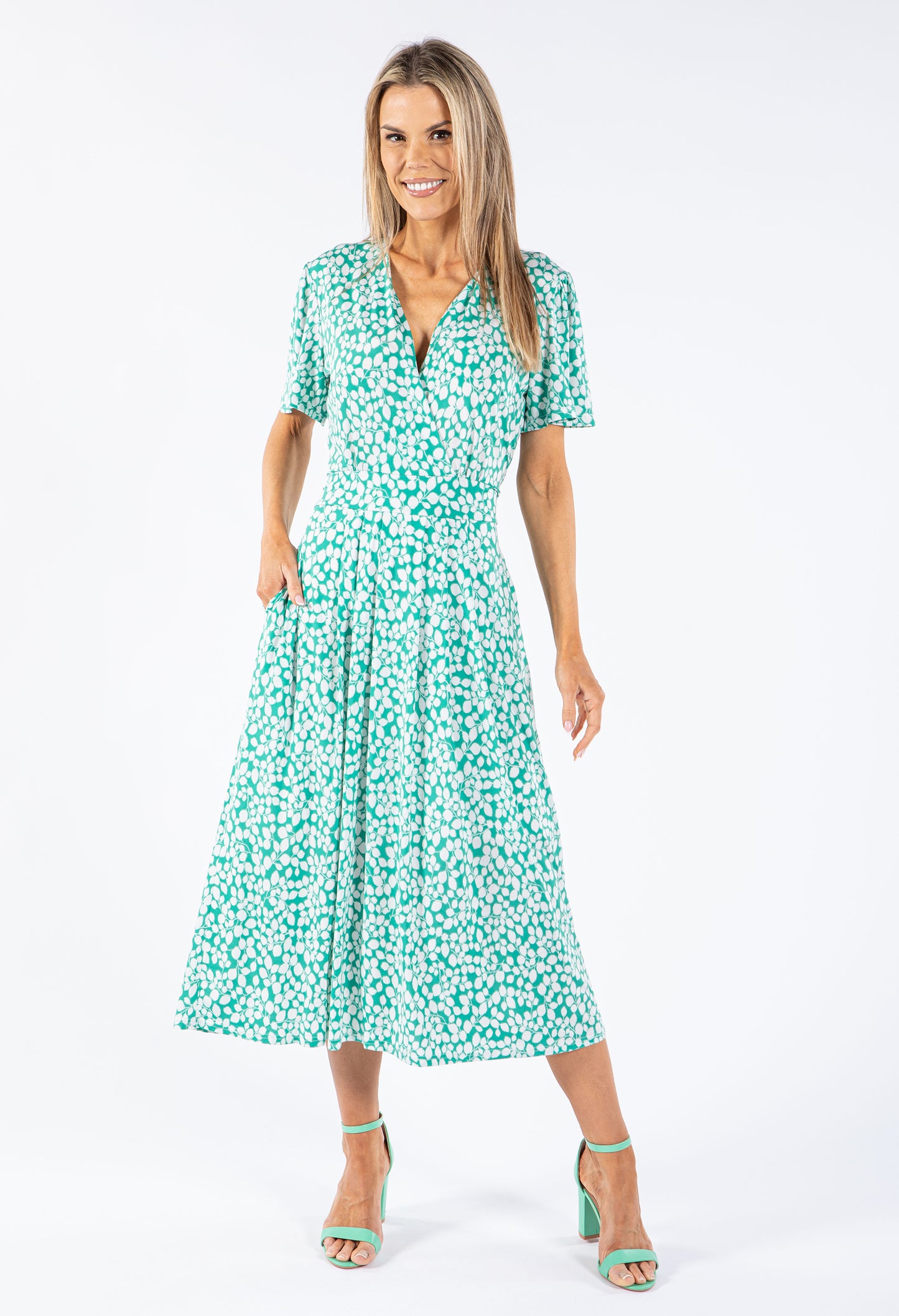 Leaf Print V Neckline Dress