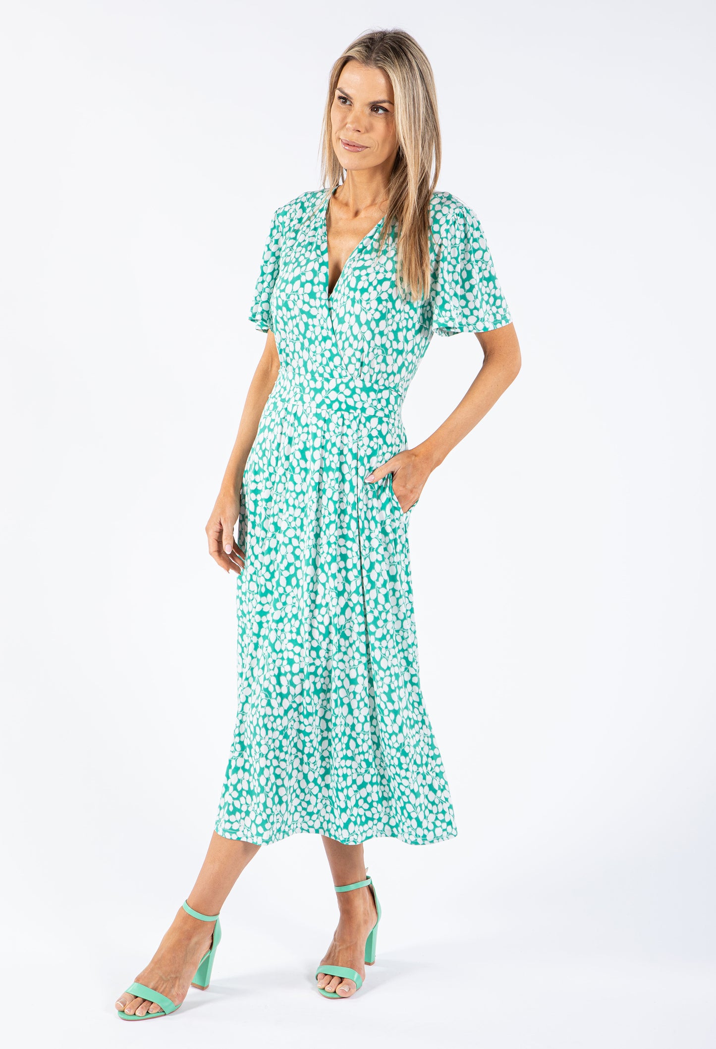 Leaf Print V Neckline Dress