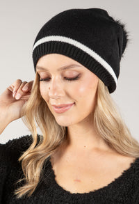 Contrast Stripe Bobble Hat