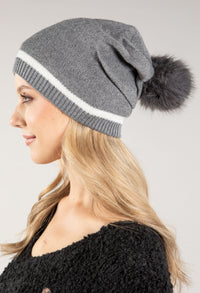 Contrast Stripe Bobble Hat