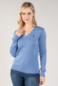 V Neckline Cable Knit Sweater