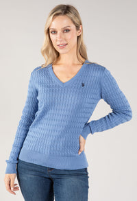 V Neckline Cable Knit Sweater