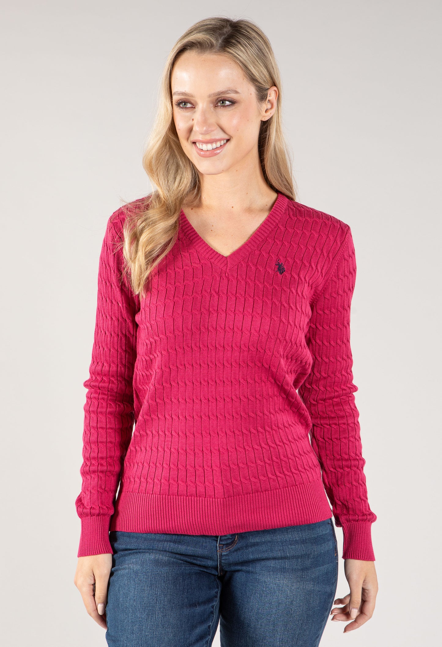 V Neckline Cable Knit Sweater