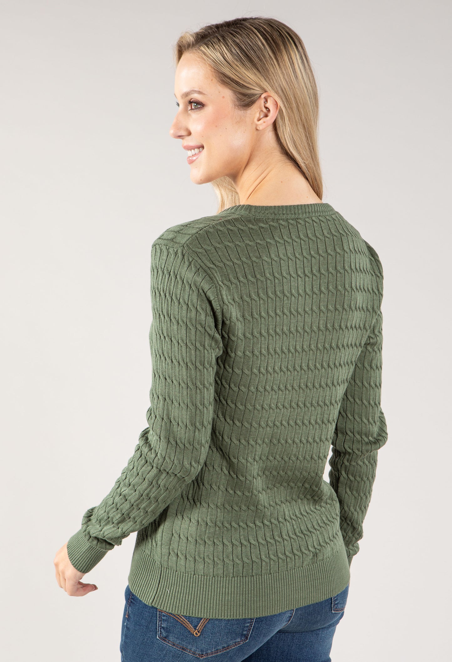 V Neckline Cable Knit Sweater