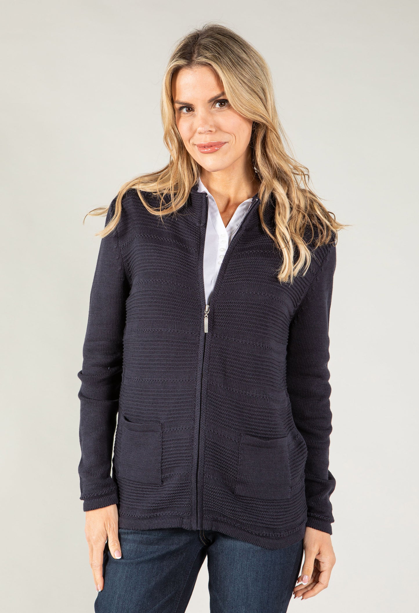 Ribbed Zip Up Cardigan