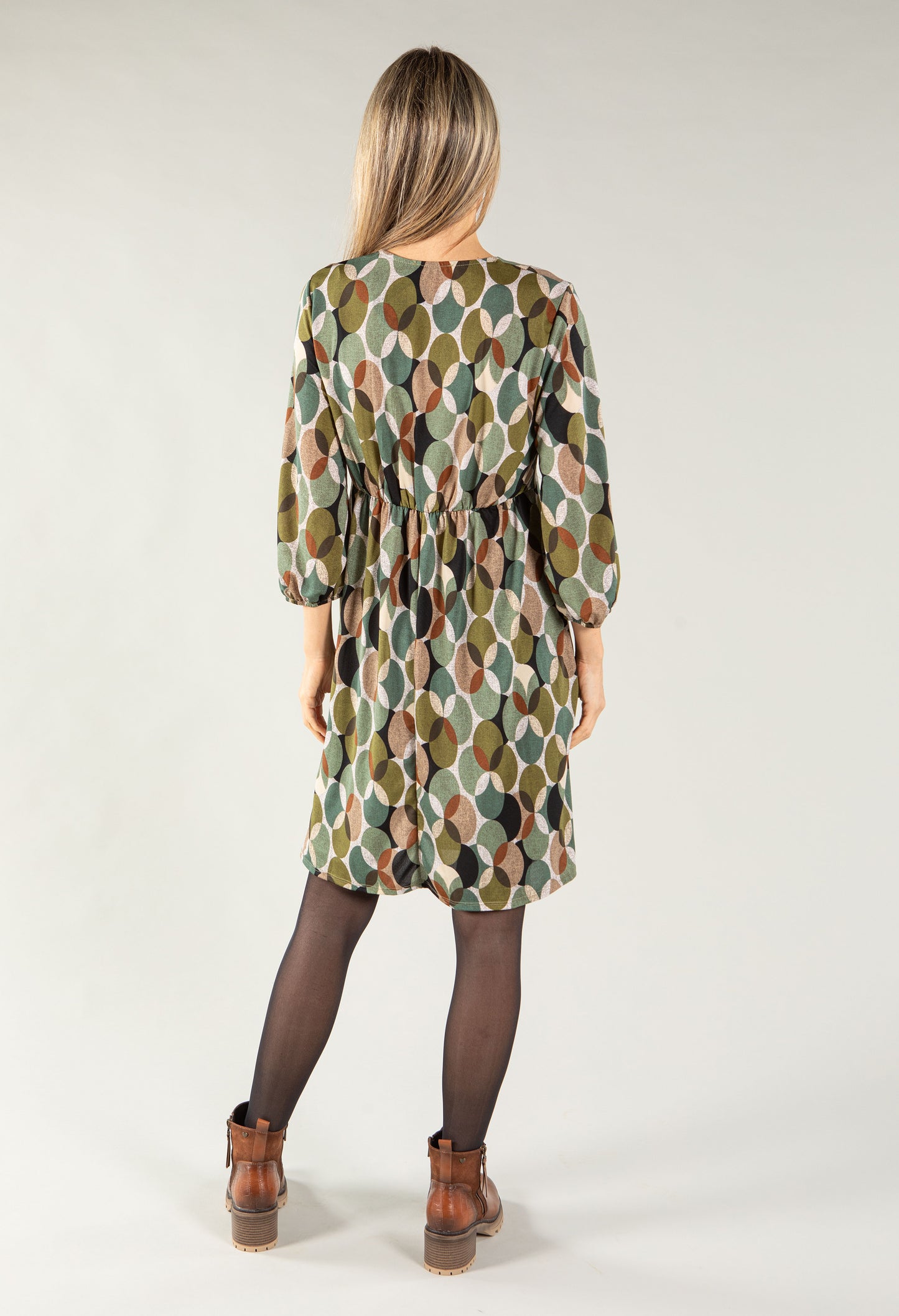 Geometric Print Tie Neck Dress