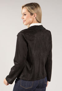 Suedette Sherpa Collar Biker Jacket