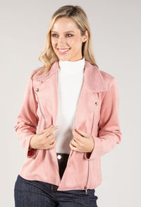 Suedette Sherpa Collar Biker Jacket