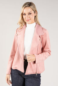 Suedette Sherpa Collar Biker Jacket