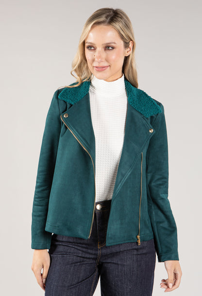 Suedette Sherpa Collar Biker Jacket