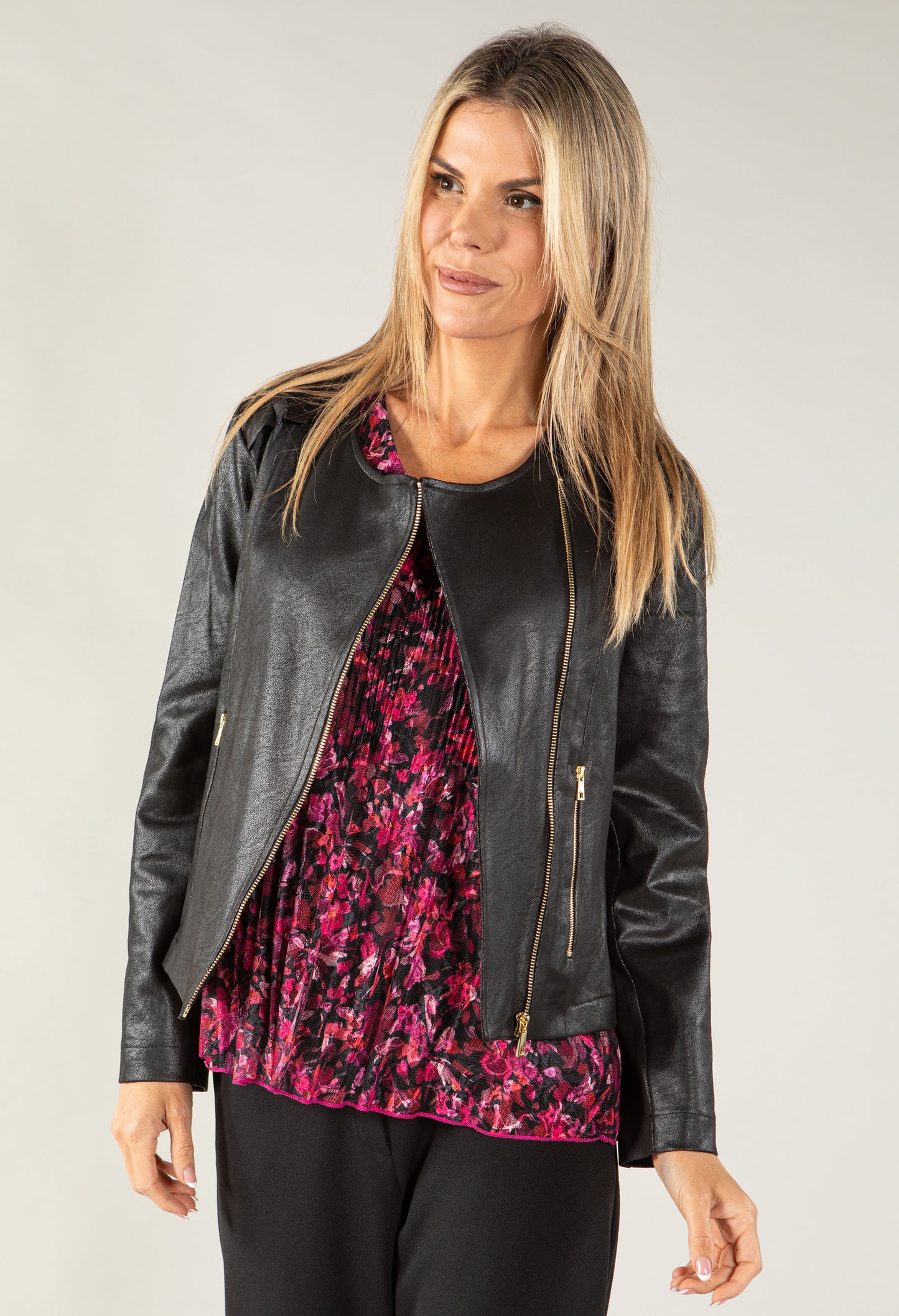 Vintage Leather Frill Detail Jacket