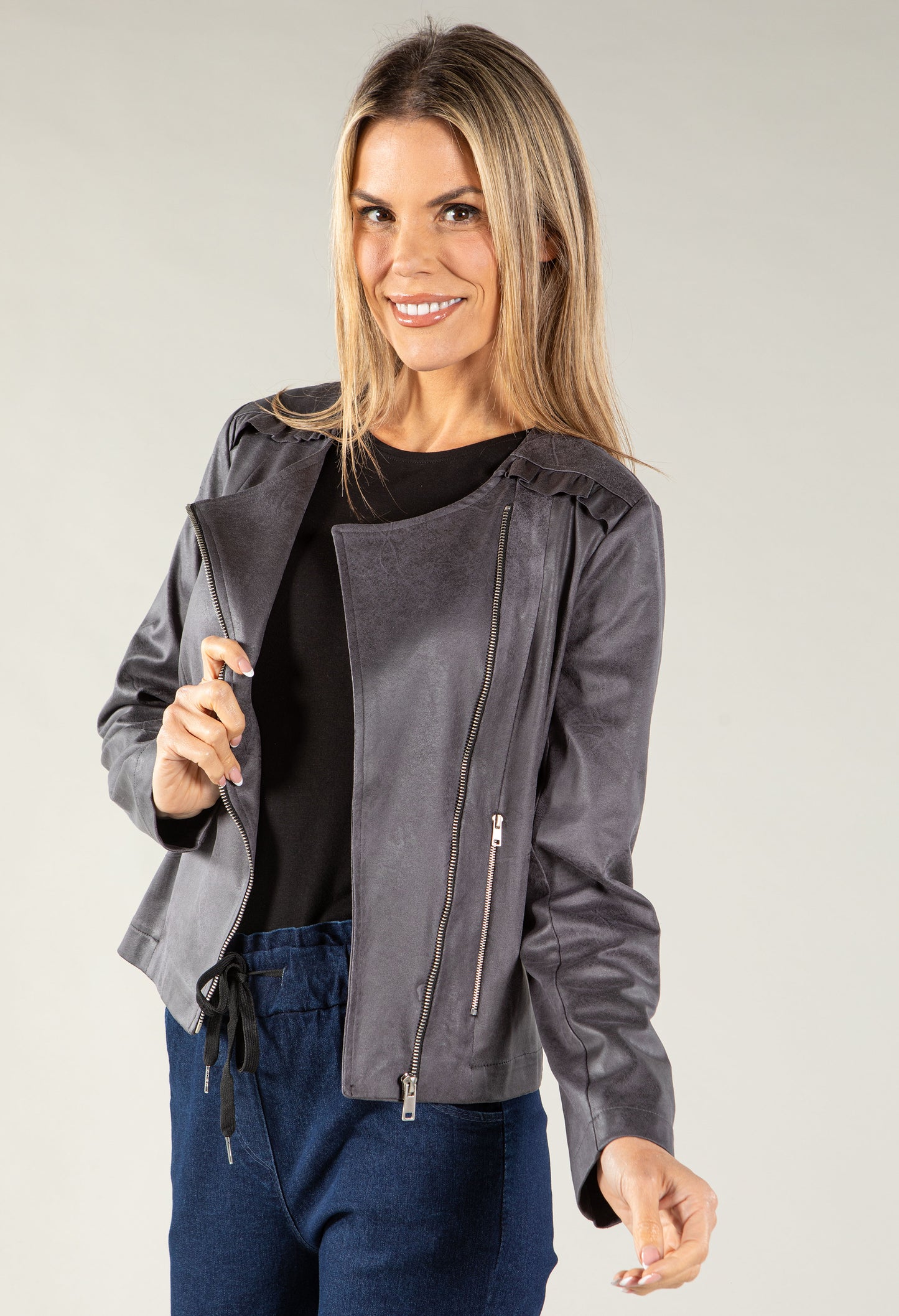 Vintage Leather Frill Detail Jacket