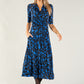 Leaf Print Wrap Bodice Midi Dress