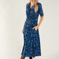 Leaf Print Wrap Bodice Midi Dress