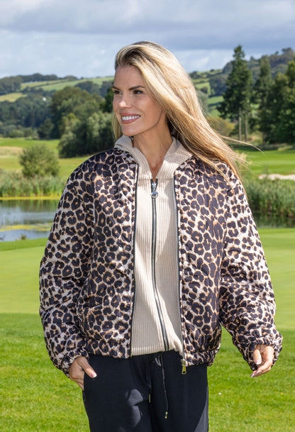 Leopard Print Cropped Quilted Jacket