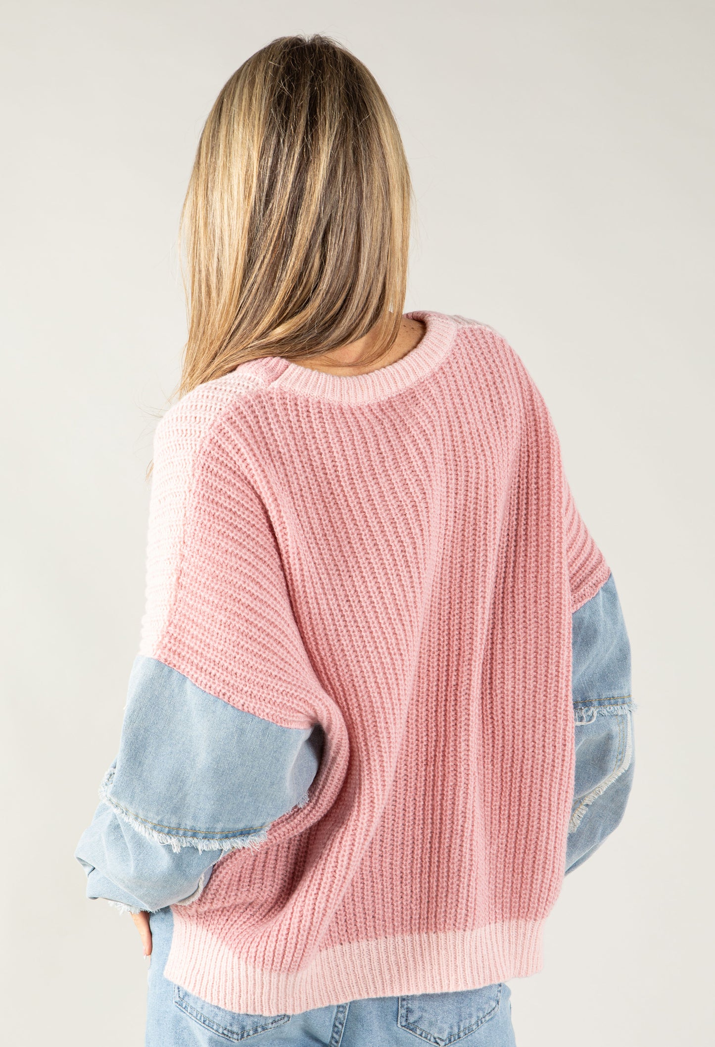 Denim Sleeve Chunky Knit