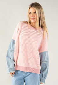 Denim Sleeve Chunky Knit