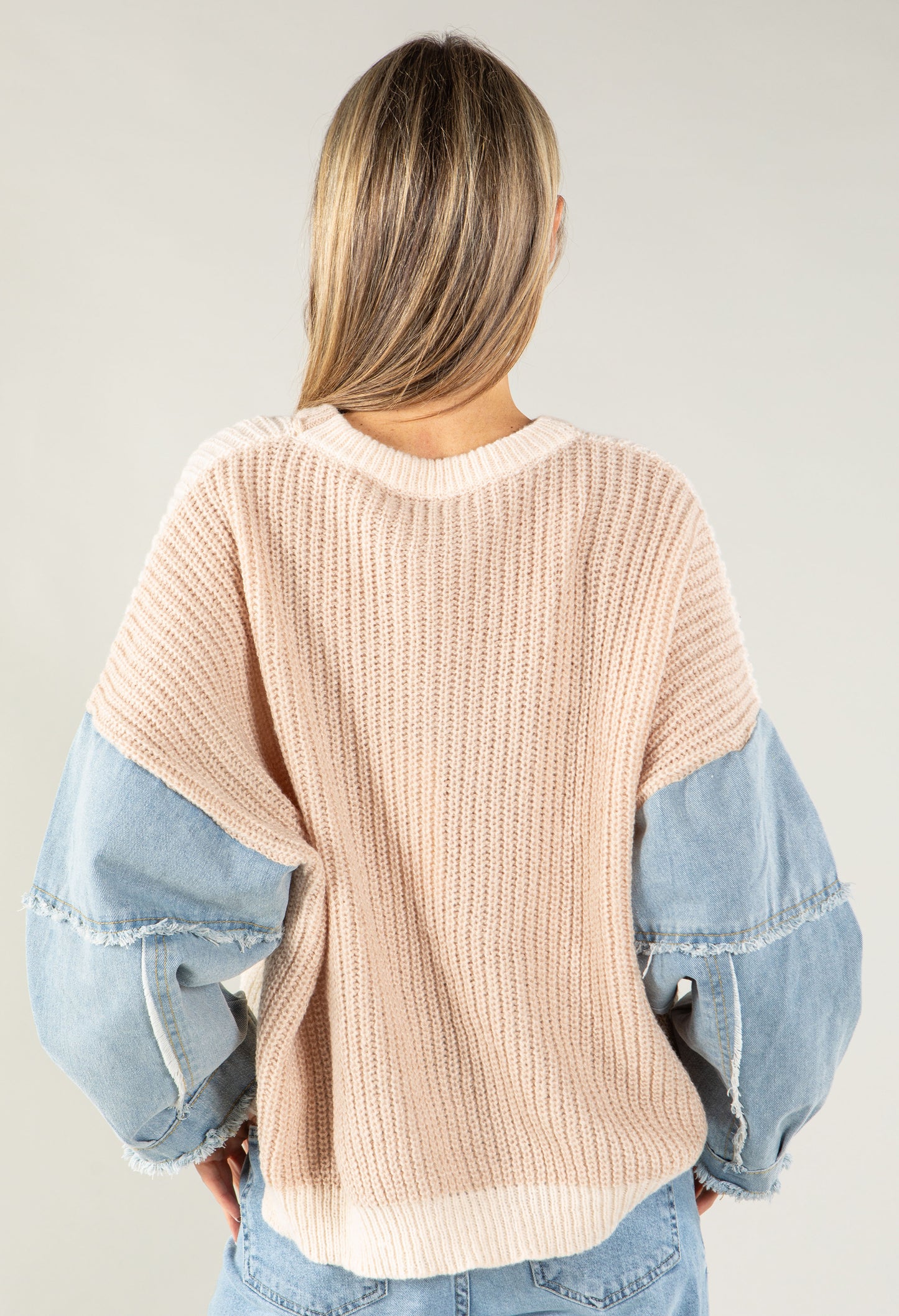 Denim Sleeve Chunky Knit