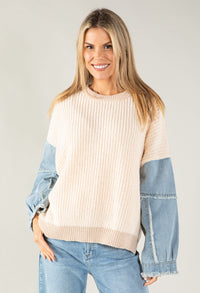 Denim Sleeve Chunky Knit