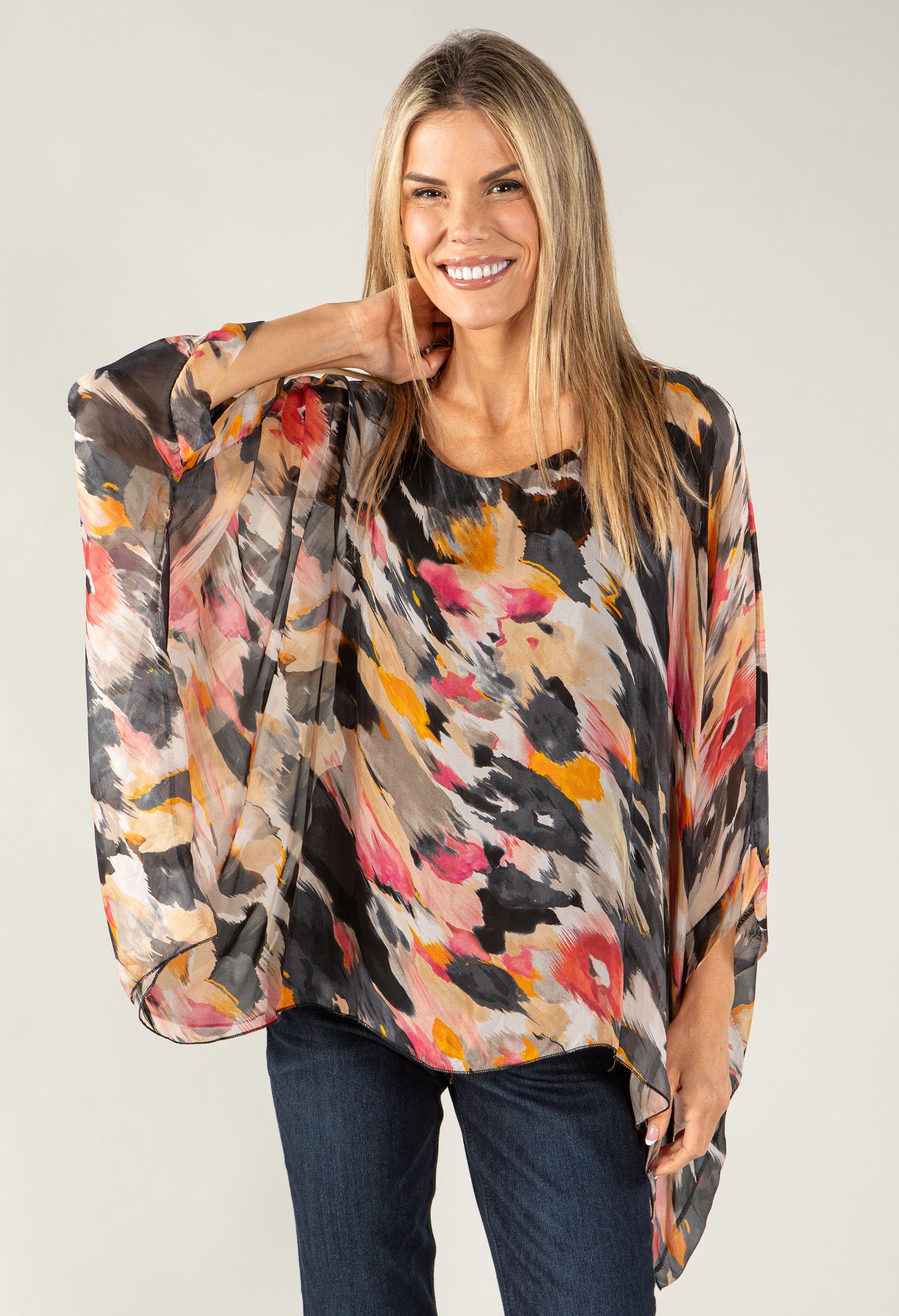 Colour Splash Waterfall Silk Top