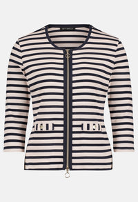 Striped Ribbed Zip Up Cardigan