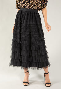 Tiered Ruffle Tulle Midi Skirt