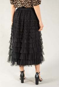 Tiered Ruffle Tulle Midi Skirt