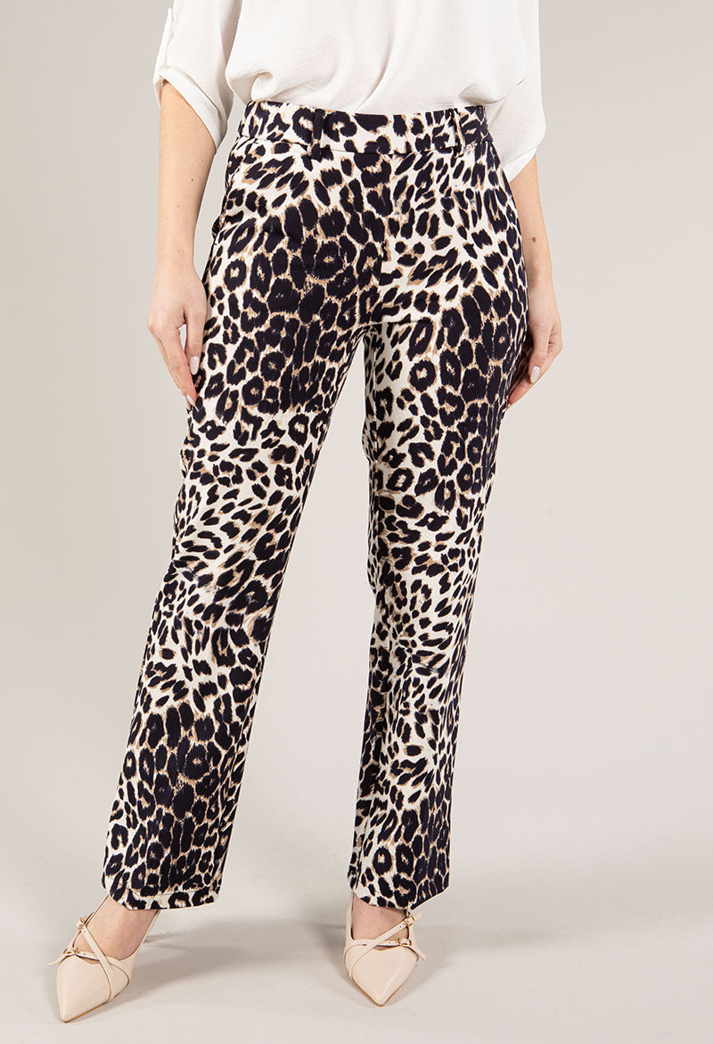 Leopard Print Straight Leg Trousers