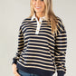 Stripe Gold Button Polo Sweatshirt